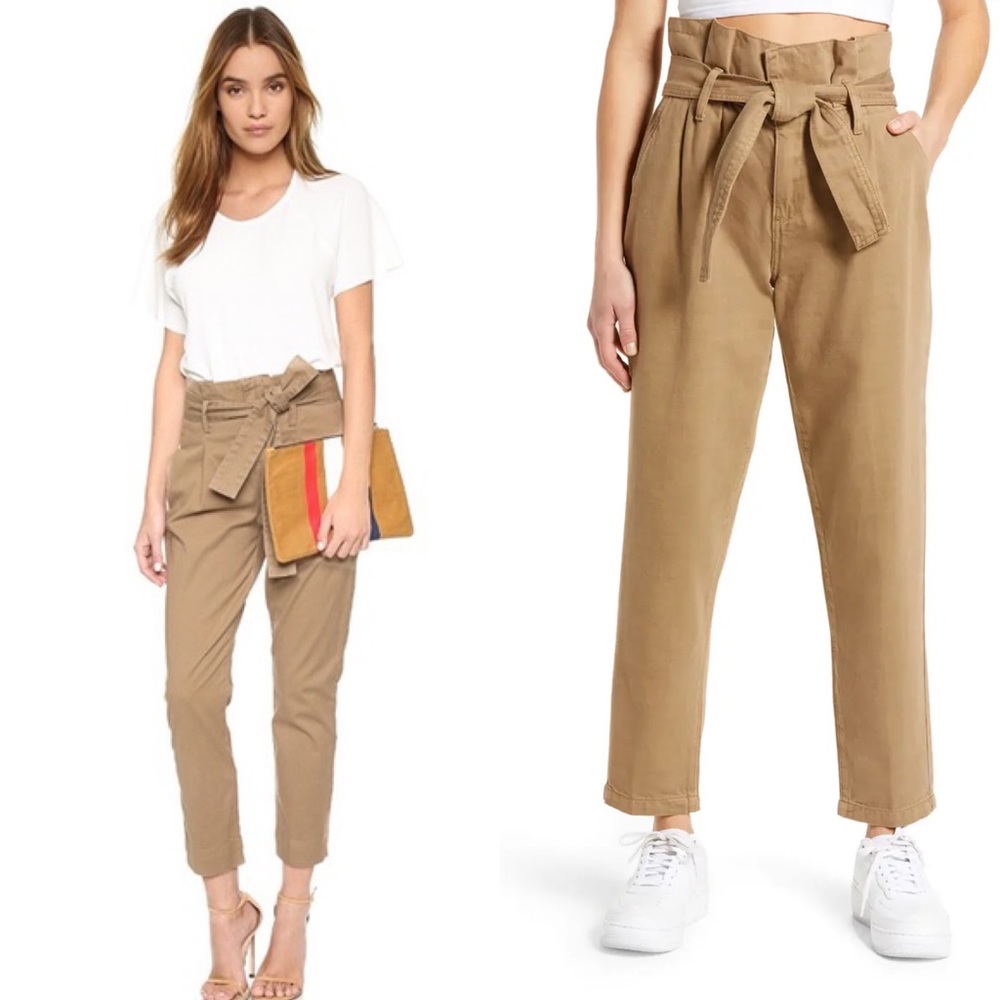 FRAME Denim High Waist Paper Bag Tie Waist Khaki Pants 25